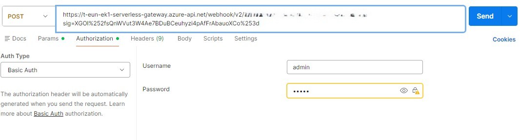 Postman request creation to call EK flow w/webhook trigger